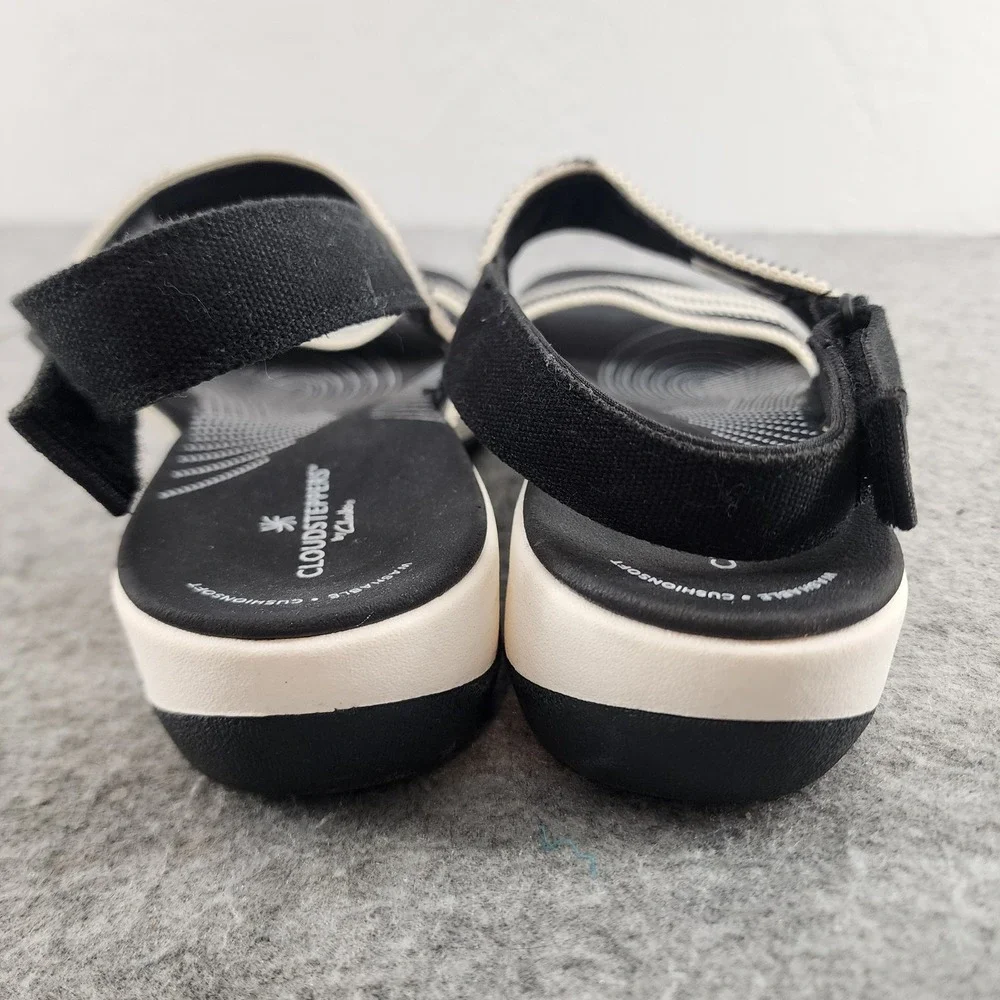Clarks Cloudsteppers Arla Glison Black White Striped Platform Sandals Womens 9
